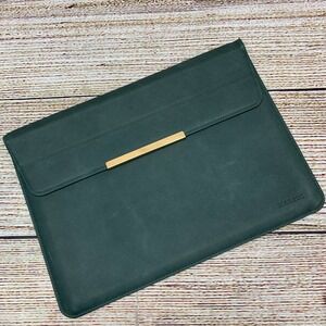 KALIDI Emerald Green Faux Leather Laptop Tablet Sleeve Case 13 inch Gold Accent